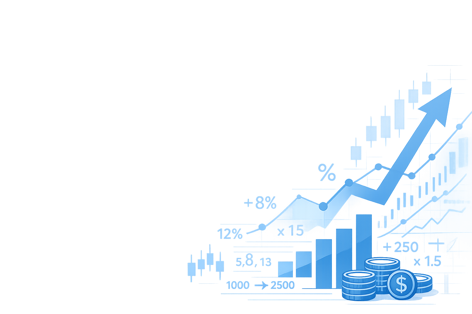 Financial illustration featuring growth charts, investment indicators and financial planning elements from StellaCalc