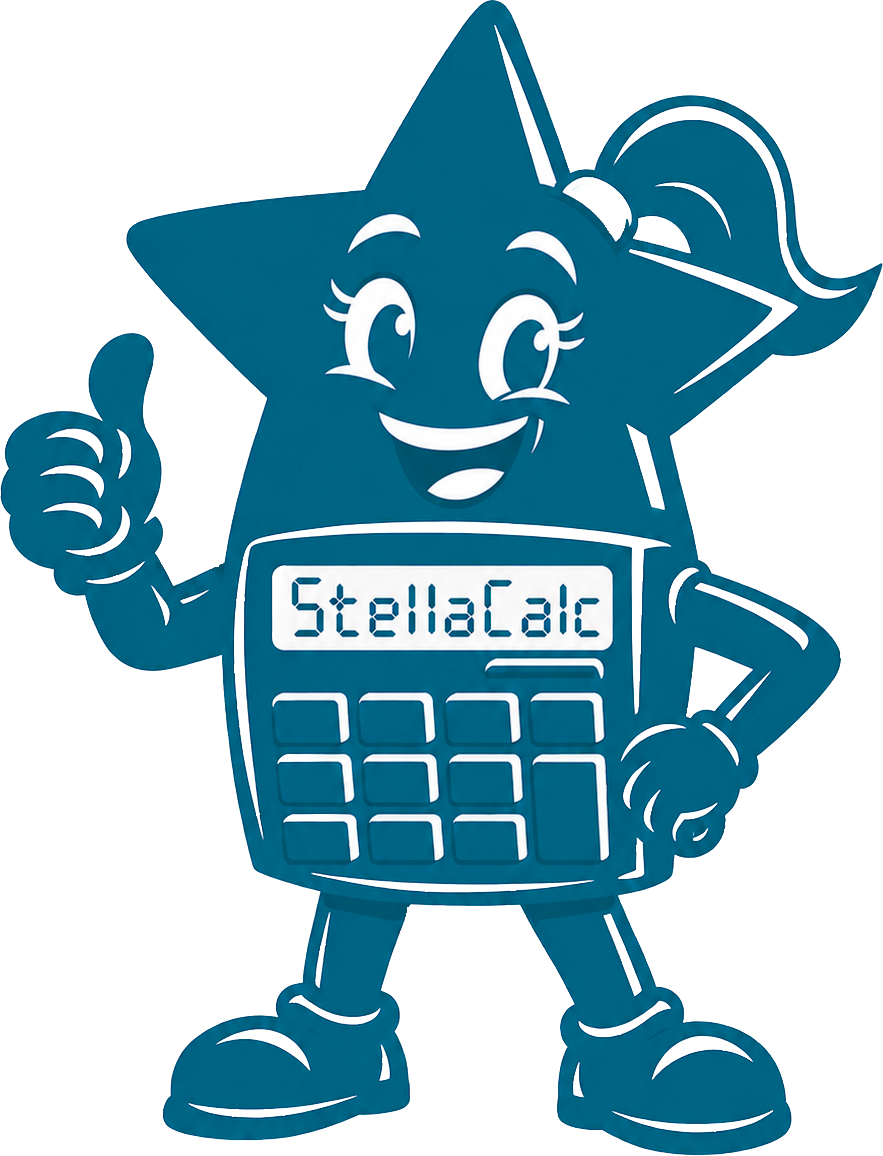 Official StellaCalc mascot, a free financial calculator platform for investors and traders.
