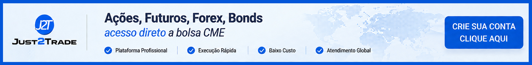 Acesse mais de 30.000 instrumentos financeiros com a Just2Trade. Negocie Forex, ações, CFDs, ETFs, opções, contratos futuros e criptomoedas em uma plataforma poderosa. Corretora Just2Trade