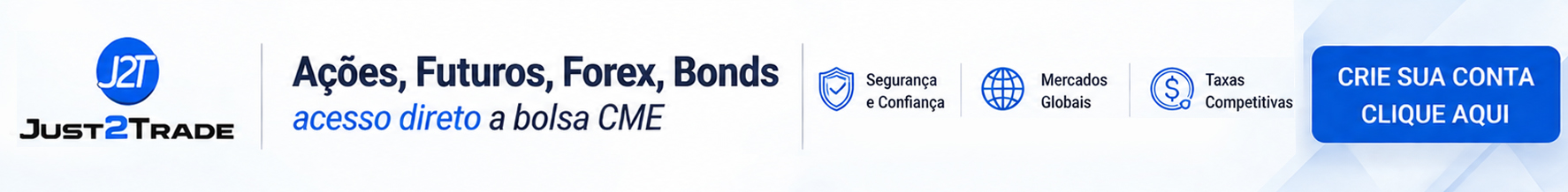 Acesse mais de 30.000 instrumentos financeiros com a Just2Trade. Negocie Forex, ações, CFDs, ETFs, opções, contratos futuros e criptomoedas em uma plataforma poderosa. Corretora Just2Trade